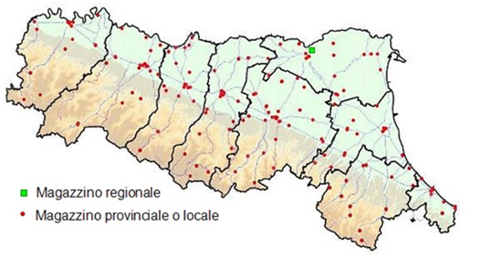 Mappa dei magazzini di protezione civile in Emilia-Romagna